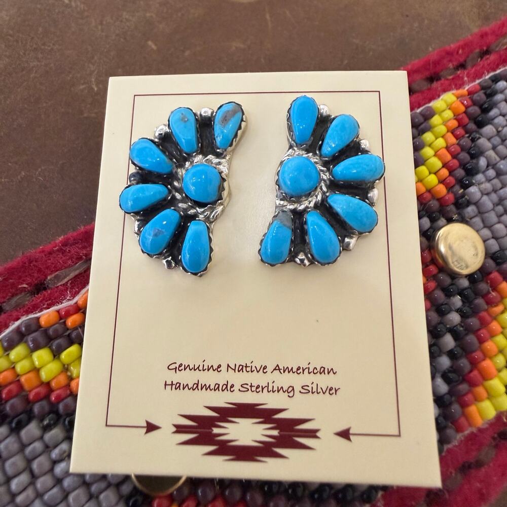 Navajo Sterling Silver and Turquoise Cluster Earrings By Juliana Williams